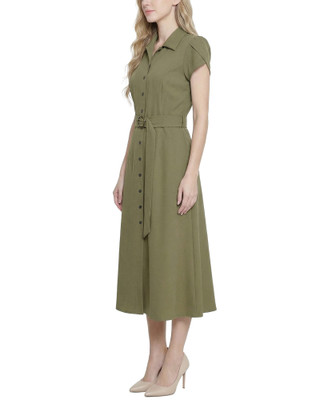 Thumbnail 3: NY COLLECTION Petite Solid Belted Scuba Crepe Midi Dress 