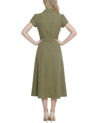 Thumbnail 4: NY COLLECTION Petite Solid Belted Scuba Crepe Midi Dress 