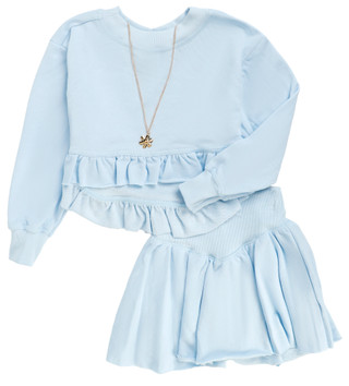 Thumbnail 1: Tween Diva Big Girls Long‑Sleeve French Terry Sweatshirt & Matching Skort Set 