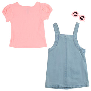 Thumbnail 2: Little Lass Little Girls 2 Pc Floral Denim Jumper & Sunglasses Set 
