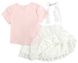 Thumbnail 2: Tween Diva Big Girls Short-Sleeve Heart-Graphic Knit T-Shirt & Lace Skort Set 