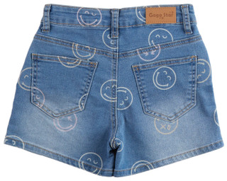 Thumbnail 3: GOGO STAR Big Girls All Over Smile Print Denim Shorts 