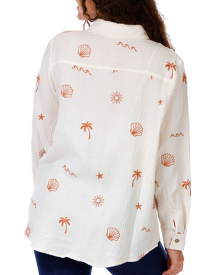 Thumbnail 2: OCEAN DRIVE Juniors Long Sleeve Embroidered Gauze Top 