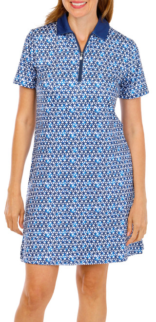 Thumbnail 1: Caribbean Joe Women's Short Sleeve Zip Neck Polo Dress 
