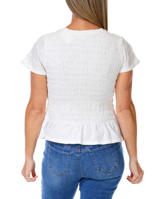 Thumbnail 2: FARMERS MARKET Women's Solid Smocked Ruffle Hem Top  