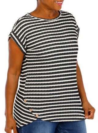 Thumbnail 4: ABOVE & BEYOND Plus Short Sleeve Knit Button Hem Top 