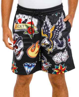 Thumbnail 1: Rebel Vengeance Men's Tatoo Print Mesh Shorts 