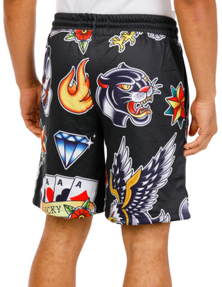 Thumbnail 2: Rebel Vengeance Men's Tatoo Print Mesh Shorts 