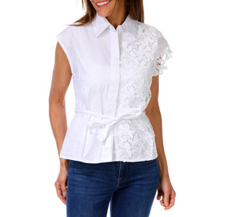 Thumbnail 1: Frnzy Women's Embroidered Woven Back Tie Top 