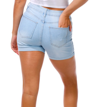 Thumbnail 2: Royalty Women's Roll Cuff Denim Shorts 
