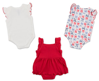 Thumbnail 2: Little Lass Baby Girls 3 Pk Americana Ruffle & Bow Bodysuits 