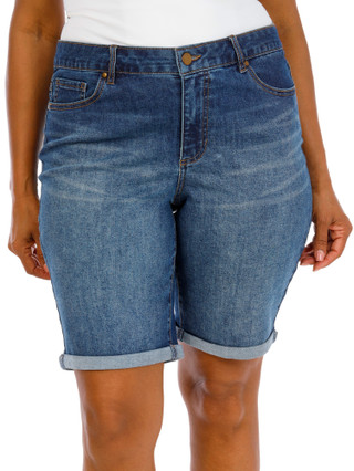 Thumbnail 1: D. Jeans Women's Plus Comfort Stretch Roll Tab Shorts 