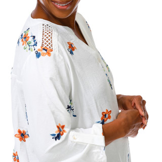 Thumbnail 3: Sapphire Women's Plus Embroidered Floral Roll Tab Sleeve Top  