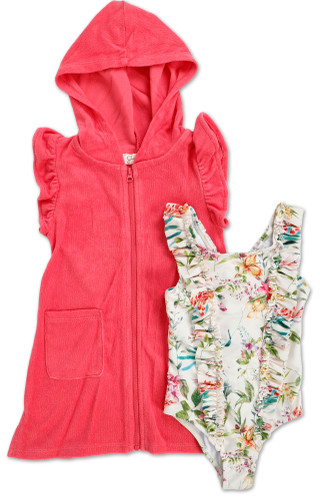 Thumbnail 1: Jessica Simpson Toddler Girls 2 Pc One Piece Swimsuit & Coverup Set  