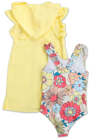 Thumbnail 2: Jessica Simpson Toddler Girls 2 Pc One Piece Swimsuit & Coverup Set  