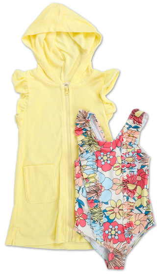 Thumbnail 1: Jessica Simpson Toddler Girls 2 Pc One Piece Swimsuit & Coverup Set  