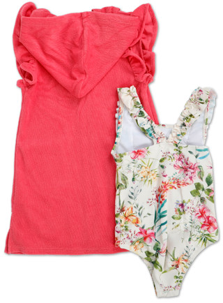 Thumbnail 2: Jessica Simpson Toddler Girls 2 Pc One Piece Swimsuit & Coverup Set  