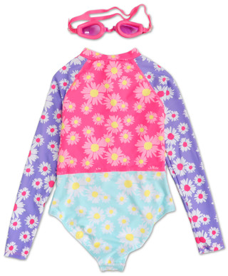 Thumbnail 2: BMAGICAL Girls One Piece Raashguard Swimsuit w/ Goggles 