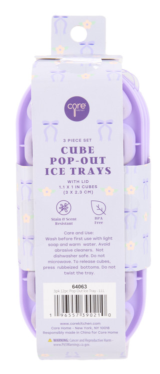 Thumbnail 2: Core Home 3 Pk Cube Pop-Out Ice trays w/ Lids  