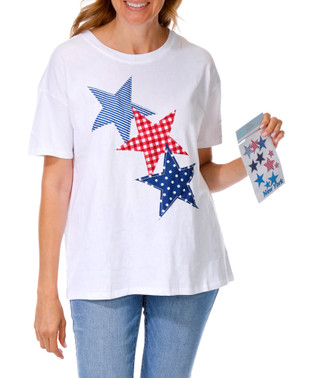 Thumbnail 1: No Comment Juniors Americana Graphic Tee with Stickers 