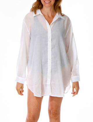 Thumbnail 1: Dotti Women's Long Sleeve Button Front Swim Cover Up 