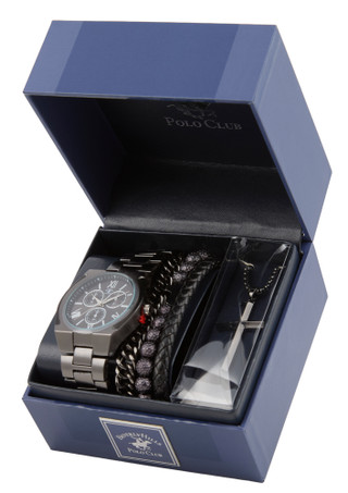 Thumbnail 1: Beverly Hills Polo Club Men's 5 Pc Watch, Bracelets & Necklace Set 