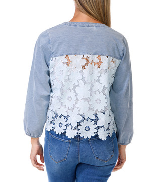 Thumbnail 2: Nanette Lepore Women's Lace Back Chambray Denim  Jacket  