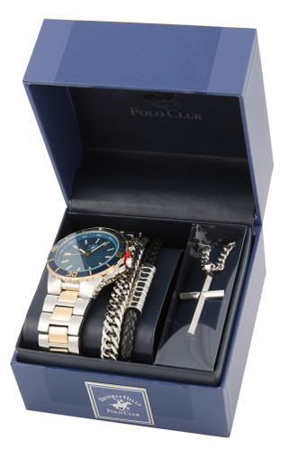 Thumbnail 1: Beverly Hills Polo Club Men's 4 Pc Watch, Bracelets & Necklace Set 