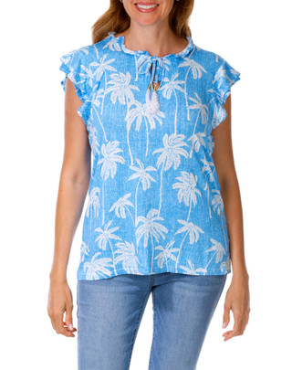 Thumbnail 1: Caribbean Joe Women's Flutter Sleeve Tassel Top 