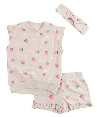 Thumbnail 1: PL KIDS Toddler Girls 3 Pc French Terry Top & Shorts Set 