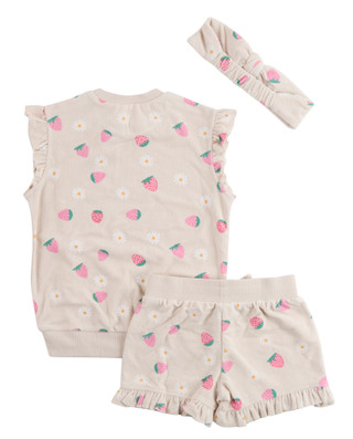 Thumbnail 2: PL KIDS Toddler Girls 3 Pc French Terry Top & Shorts Set 