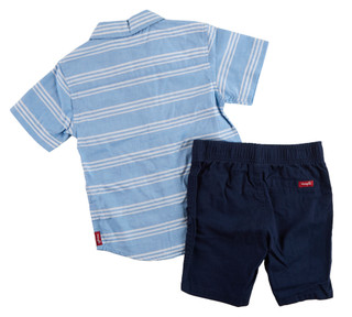 Thumbnail 2: Wrangler Little Boys 2 Pc Stripe Button Down Shirt & Shorts Set 