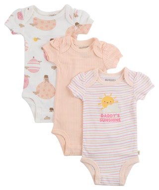 Thumbnail 1: HUGGIES Baby Girls 3 Pk Organic Cotton Bodysuits 