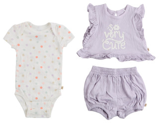 Thumbnail 1: HUGGIES Baby Girls 3 Pc Cotton Top, Short, & Bodysuit Set 
