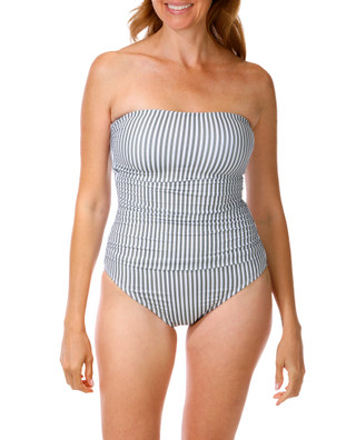 Thumbnail 1: Ellen Tracy Women's Ribbed Bandeau One Piece Swimsuit 