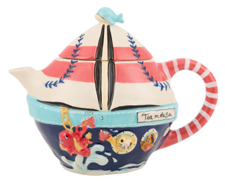 Thumbnail 1: BLUE SKY Tea On The Sea Sailboat Teapot  
