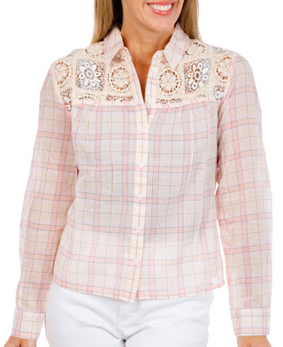 Thumbnail 1: FLAG & ANTHEM Womens Long Sleeve Crochet Button Down Top 