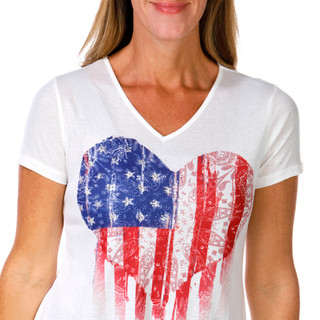 Thumbnail 3: ONE WORLD Women's Short Sleeve Americana Heart Top 