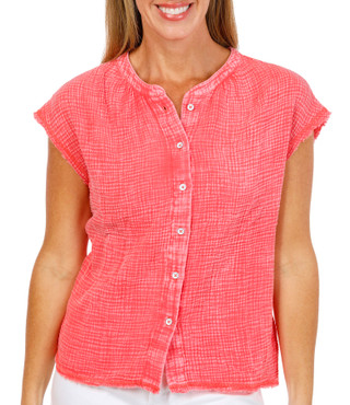 Thumbnail 1: FLAG & ANTHEM Womens Short Sleeve Cotton Gauze Button Down Top 
