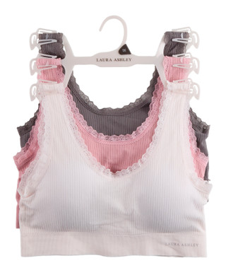 Thumbnail 1: Laura Ashley Plus 3 Pk Ribbed Lace Trim Bras Set 