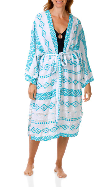 Thumbnail 1: SURF GYPSY Women's Crochet Trim Kimono Swimsuit Cover Up 