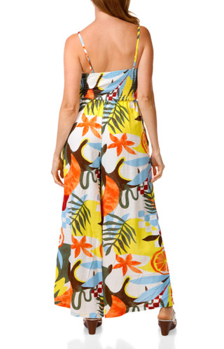 Thumbnail 2: Jolie & Joy Juniors Tropical Print Smocked Wide Leg Jumpsuit 