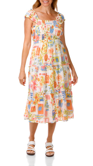 Thumbnail 1: Speed Limit Juniors Beachy Print Smock Top Tie Back Tiered Dress 