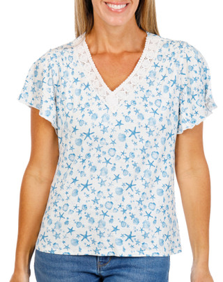Thumbnail 1: Chenault Women's Crochet Trim V-Neck Top 