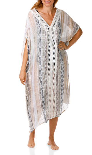 Thumbnail 1: SURF GYPSY Women's Crochet Trim Caftan Swimsuit Cover Up 