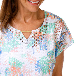 Thumbnail 2: Hearts of Palm Women's Short Sleeve Lined Crochet Texture Top 