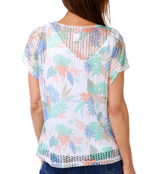 Thumbnail 3: Hearts of Palm Women's Short Sleeve Lined Crochet Texture Top 