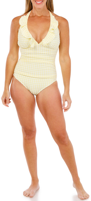 Thumbnail 2: Into The Bleu Women's Halter Ruffle Neck One Piece Swimsuit 