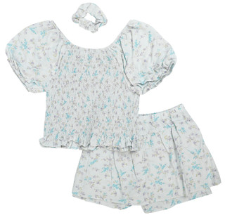 Thumbnail 2: Paris Hilton Girls 3 Pc Smocking Shorts Set with Scrunchie 