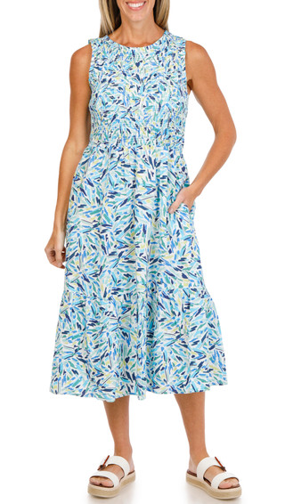 Thumbnail 1: Beach Lunch Lounge Women's Jules Smocked Sleeveless Midi Dress 